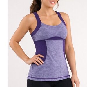 Lululemon Chaturanga Tank Women's 6 Built-In Bra Jacquard Mesh Purple Yoga Top